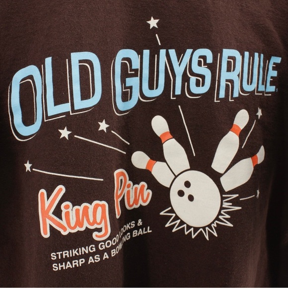 Vintage Old Guys Rule Chocolate Brown King Pin Bowling Basic Tee Size M - Picture 3 of 8